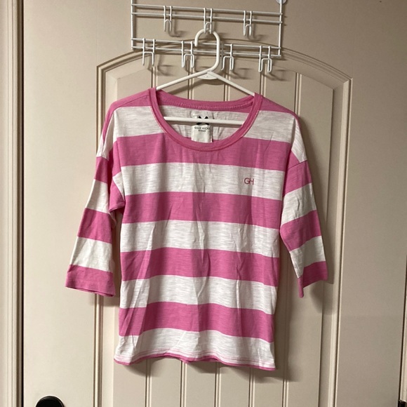 Gilly Hicks Tops - GILLY HICKS Sydney Lightweight 3/4 Sleeve Pink & White Striped Sweatshirt Size M